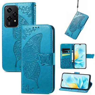 Obrázek produktu pro Pro Honor 200 Lite Umělá kůže Peněženka Pouzdro na mobilní telefon Motýlí design Pouzdra Modrá