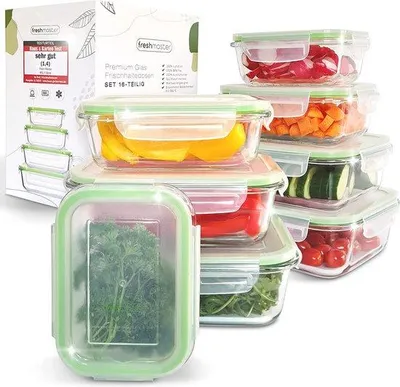 Produktbild von Unyqoos® Glas-Vorratsdosen 16-tlg. – 100% auslaufsicher & luftdicht, BPA-frei, spülmaschinenfest, ofenfest bis 560°C, gefrier- & mikrowellengeeignet, Testnote  (1,4)
