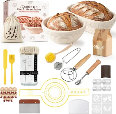 Produktbild von Gärkorb-Set, 2 Brotbackkörbe 23 cm und 25 cm, Sauerteigglas, für Brotbacken