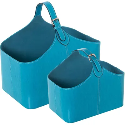 Zeitschriftenhalter-Set, 2 Stück, Kunstleder, Türkis, 35x34x40 & 25x18x30 cm