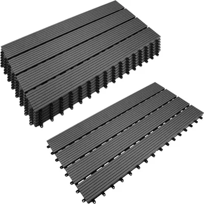 Produktbild von SWANEW terasové dlaždice 60x30cm, 30 kusů, 5 m2, protiskluzový povrch, click dlaždice z plastu ve vzhledu dřeva, podlahová krytina, odolná proti povětrnostním vlivům Anthracite