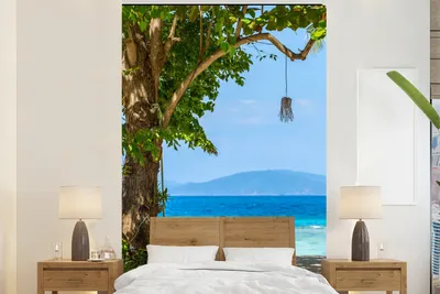 Produktbild von MuchoWow® Fototapete für Wohnzimmer oder Schlafzimmer Wandtapete Vinyl Motivtapete Tropisch - Strand - Meer - 145x220 cm - Wanddekoration