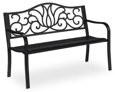 Productafbeelding van Antieke tuinbank voor 2 personen, metalen bank voor terras, stalen balkonbank, afmetingen 90x127,5x63 cm, zwart