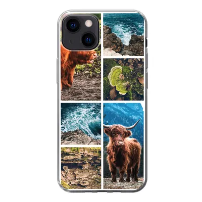 Produktbild von MuchoWow® Handyhülle Schutzhülle Hülle für iPhone 13 Schottische Highlander - Natur - Collage Silikon Softcase Handy Hülle - Karteninhaber