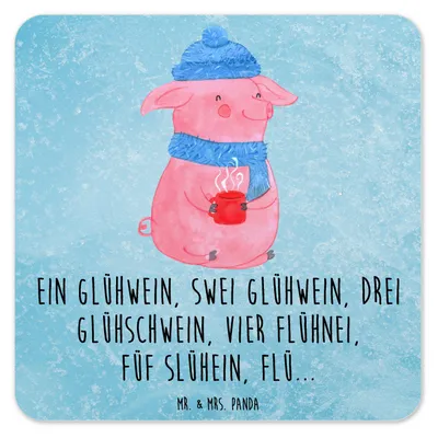 Produktbild von Mr. & Mrs. Panda Untersetzer für Gläser Schweinchen Glühwein 6er Set - Eisblau - Geschenk, Weihnachten, Motiv, Spruch, Tischuntersetzer, Tassenuntersetzer, Coaster