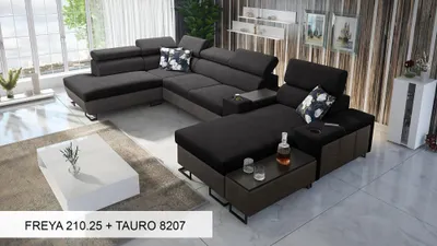 Produktbild von Großes Ecksofa XXL Couch U-Form MELODIE V - SCHWARZ FREYA 210.25 + TAURO 8207
