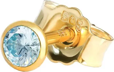 Produktbild von Einzeln Ohrstecker Echt Blautopas 585 Gelbgold 14 Karat Gold 3mm Kleine Ohrring