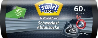 Produktbild von swirl Profi Schwerlast Abfallsack schwarz 60 Liter 12 Säcke