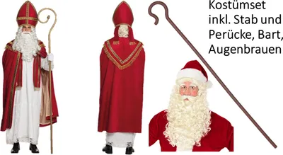Produktbild von St Nikolaus Kostüm von Boland mit Perücke + Bart + Stab Gr. L/XL
