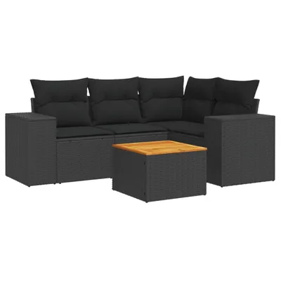Immagine prodotto di vidaXL Set di divani da giardino 5 pezzi con cuscini in polirattan nero