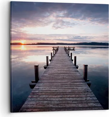 Produktbild von Bild auf Leinwand - Leinwandbild - Fußgängerbrücke See Sonnenuntergang Abend - 70x70cm - Wand Bild - Wanddeko - Leinwanddruck - Bilder - Kunstdruck - Leinwand bilder - Wandkunst - AC70x70-2635