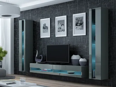 Immagine prodotto di Parete per soggiorno ASHTON N3 - grigio / grigio lucido