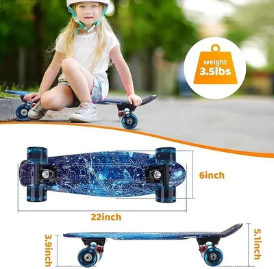 Produktbild von SGODDE 22" Mini Skateboards Cruiser Retro Skateboard Long-board for Kids Ages 6-12 with LED Wheels - Blau