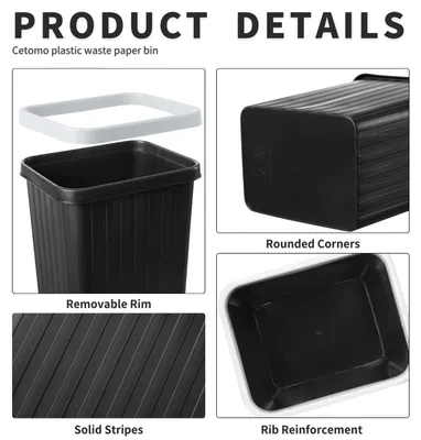 Produktbild von Cetomo 8.2L Mülleimer 6er Set Kunststoff Schwarz für Büro & Schlafzimmer