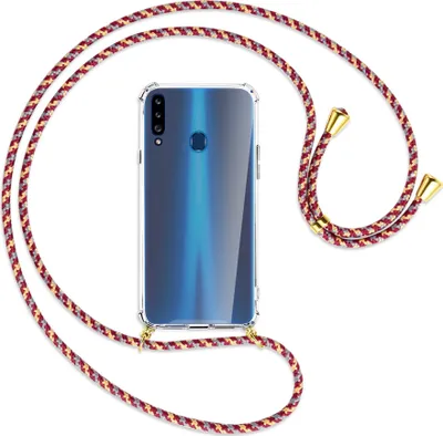 Produktbild von Handykette Backcover-Schutzhülle mit Band (Metall goldfarben) für Samsung Galaxy A20s - weinrot/gelb/grau