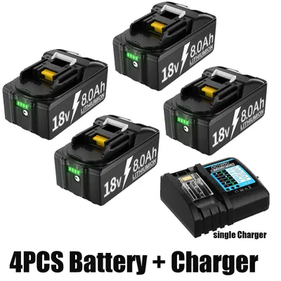 Produktbild von Ersatzakku - BL1830 Li-Ionen-Akku - 18 V - 800 mAh - 4 Akkus mit Ladegerät - Kompatibel mit BL1815/BL1860/BL1840 - Für Elektrowerkzeuge
