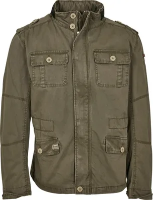 A studio shot of a green field jacket.