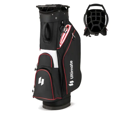 Zdjęcie produktu dla Torba golfowa COSTWAY, lekka torba na wózek golfowy z osłoną przeciwdeszczową, 14 przegrodami i paskiem do przenoszenia, wodoodporna torba golfowa, przenośna torba na wózek golfowy, czarna