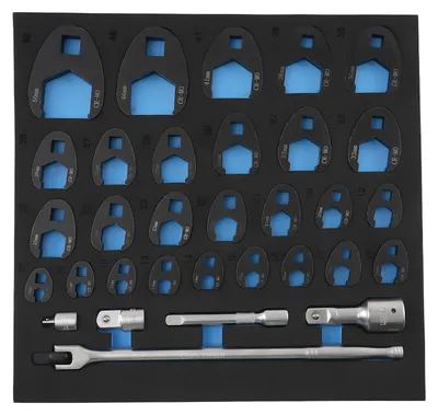 Obrázek produktu pro 32dílná sada klíčů, rozsah 10-50 mm, kloubová rukojeť, adaptér, chrom-vanadiová ocel