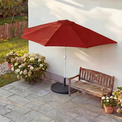 Produktbild von Sonnenschirm halbrund Parla, Halbschirm Balkonschirm, UV 50+ Polyester/Alu 3kg - 300cm bordeaux mit Ständer
