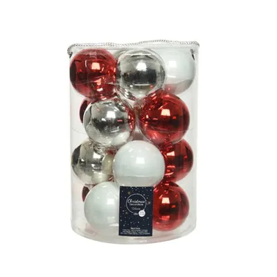 Produktbild von Weihnachtskugeln Glas 8cm 16 Stück - Rot / Silber / Weiß Mix