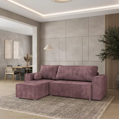 Produktbild von Masseno Ecksofa RAVELO P mit Schlaffunktion L-Form, Sofa mit Bettkasten, Wohnzimmersofa, Couch, Soffa, Bettsofa, Couchgarnitur- Lila, POSO 130