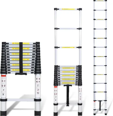 Produktbild von Bettizia Aluminium Teleskopleiter 3,8M, Leiter Ausziehbar, Klappleiter, Mehrzweckleiter, Stehleiter, Haushaltsleiter, Außenleiter, 150 kg Belastbarkeit