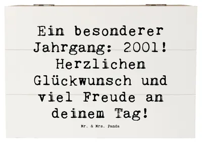 Produktbild von Mr. & Mrs. Panda Kiste Spruch 2001 Geburtstag 22 x 15 cm - Weiß - Geschenk, Alter, Holzbox, fotobox, Alles gut zum, Erinnerungen, Geburtstagskind, Truhe, Feier, liebevoll