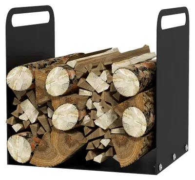 Produktbild von Feuerholzgestell mit 2 Tragegriffen, Kaminholzregal aus Stahl, Brennholzregal, Schwarz  |  bis 30 kg  |  36,5 x 30 x 36 cm