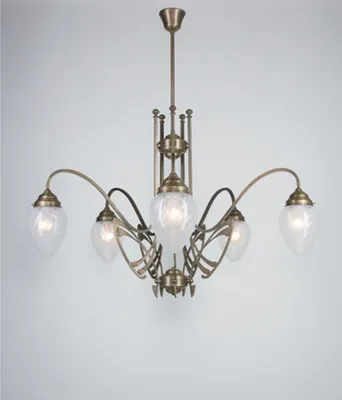 Produktbild von Hängelampe Glas Messing E27 H: max. 110 cm in Berliner Blau Jugendstil Pendelleuchte
