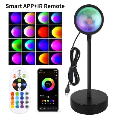 Image de Ampoule LED RGB connectée avec effet coucher de soleil, 16 couleurs, télécommande incluse