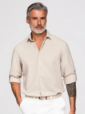 Zdjęcie produktu dla Koszula OMBRE o kroju regular fit z klasycznym kołnierzykiem i guzikami OM-SHCS-0190 jasnoszara rozmiar S