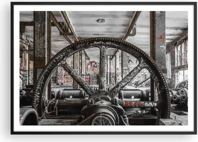 Produktbild von Gerahmtes Poster - Schwarzer Rahmen - Maschine Industrie Graffiti - 100x70 cm - Wand Bild - Wanddeko - Wandbilder - Wandposter - Bilderrahmen - Bilder - Kunstdruck - Wandbild - P2BAA100x70-4304