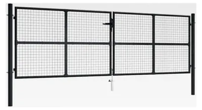 Produktbild von Mesh Gartentor aus verzinktem Stahl, Doppelflügeltor, Gartentür, Zauntor, Hoftor, Zauntür, Gartenpforte, Einfahrtstor, 400x175cm, Grau