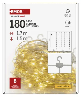 LED Weihnachtliche Drop-Kette – Vorhang, 1,7x1,5 m, Außen und Innen, warm-weiß, Programme