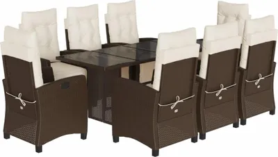 Imagen del producto de vidaXL Juego de mesa de jardín de 9 piezas con cojines, color marrón, de ratán sintético