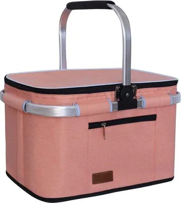 Produktbild von Unyqoos® Faltbarer Kühlkorb 34 L – isolierte Kühltasche mit 3 mm Baumwollfutter, 2 Stützstangen, Außentasche & Reißverschluss, 45×27,5×28 cm