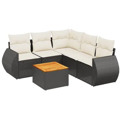 Produktbild von vidaXL 6-tlg. Garten-Sofagarnitur mit Kissen Schwarz Poly Rattan