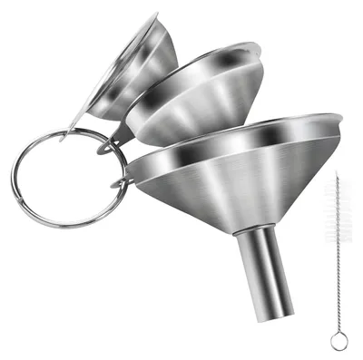 Produktbild von 3 Stück Edelstahl Trichter Set Mini Trichter mit Bürste Griff