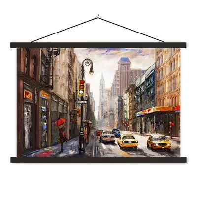 Produktbild von MuchoWow® Textilposter Gemälde - Stadt - Auto - Öl 120x80 cm mit schwarzem Rahmen - Wanddeko