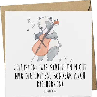 Produktbild von Mr. & Mrs. Panda Grußkarte Cello Herz - Weiß - Geschenk, Musik, faltkarte, Lernen, doppelkarte, Streichinstrument, Solo, Klappkarte, Musiker, Klassische, Instrument
