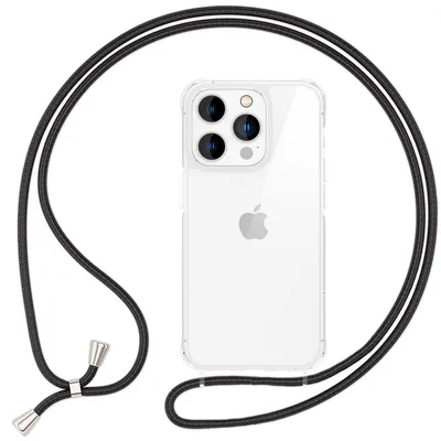 Obrázok produktu pre NALIA reťaz na mobilný telefón pre iPhone 16 Pro – priehľadné hybridné puzdro a 160 cm reťaz – HANGIT PRO (zadná strana proti zožltnutiu) – značka z Berlína – čierna