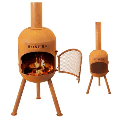 Immagine prodotto di Griglia BonFeu BonSolo - stufa da patio - caminetto con parascintille per serate rilassanti - caminetto da esterno - 34x34x124 cm