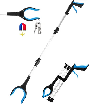 Produktbild von Greifzange faltbar Seniorengreifer Müllzange Aluminium Länge 110 cm faltbarer Greifer mit Magnetspitze Müllgreifer zur Müllentsorgung blau