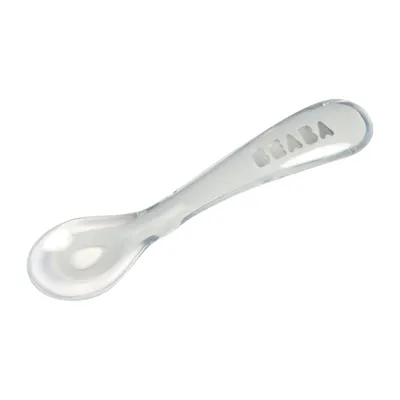 Image de Cuillère en silicone pour bébé Beaba, 2e âge, couleur gris clair ; référence : 913466