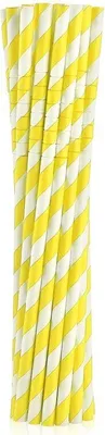 Zdjęcie produktu dla 12 papierowych słomek do napojów, giętkich, żółto-białych w paski, 20 cm