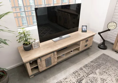 Produktbild von MASSIVMOEBEL24 TV-Board Mango 200x55x50 whitewash lackiert RAILWAY #336