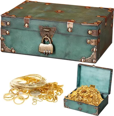 Imagen del producto de Cofre vintage de madera, color verde, 24x17x9,5 cm, con cerradura de combinación numérica, ideal para habitaciones infantiles