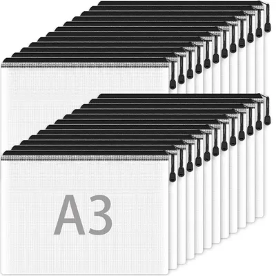 Immagine prodotto di Custodie per documenti formato A3, in plastica, con cerniera, confezione da 24 pezzi, 12 colori, dimensioni 44x31 cm