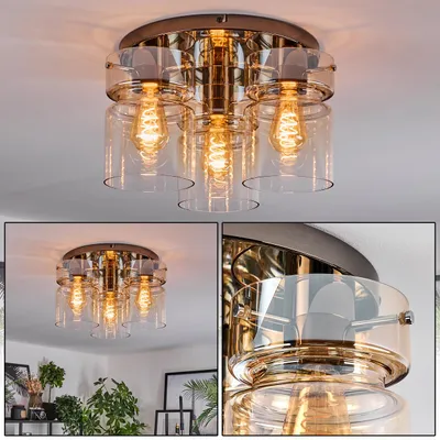Produktbild von Brunate 3-flammige Deckenlampe aus Metall/Glas in Chrom/Bernsteinfarben/Klar